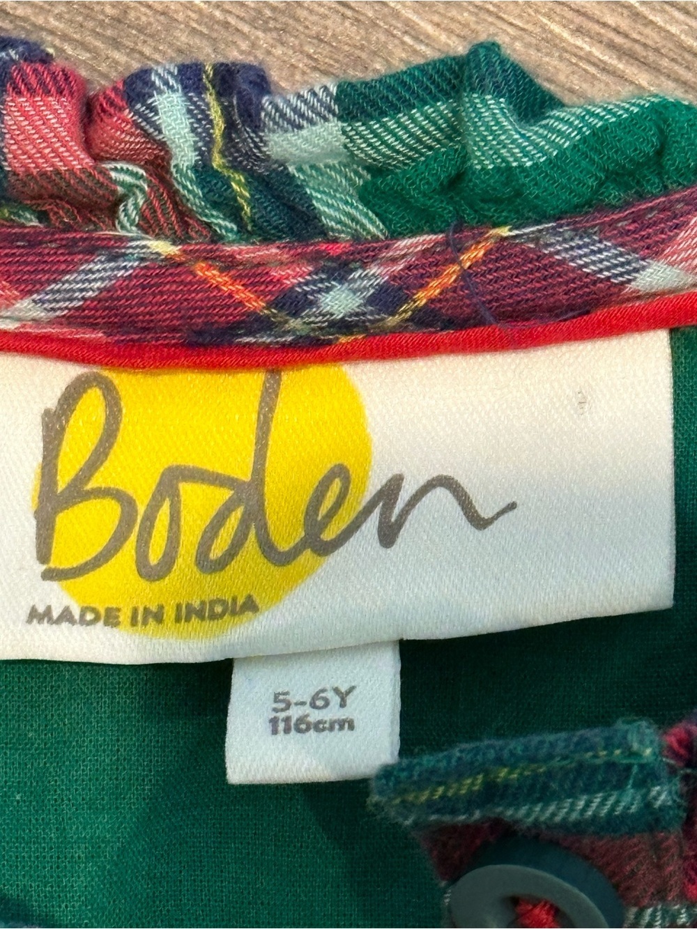 Boden Girls' 5-6 Green and Red Plaid Dress - Picture 4 of 7